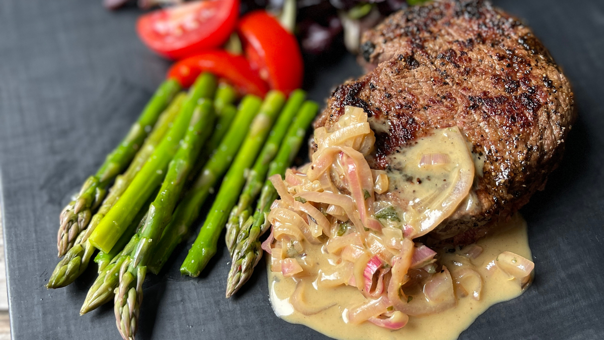 Pan Seared Steak with Mustard Shallot Sauce