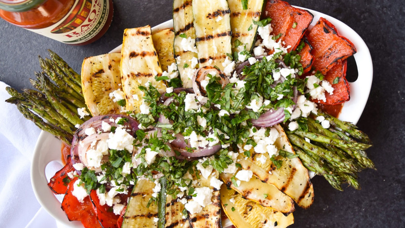 Image of Serena Wolf’s Grilled Vegetables with Tomato Basil Sauce, Feta and Herbs