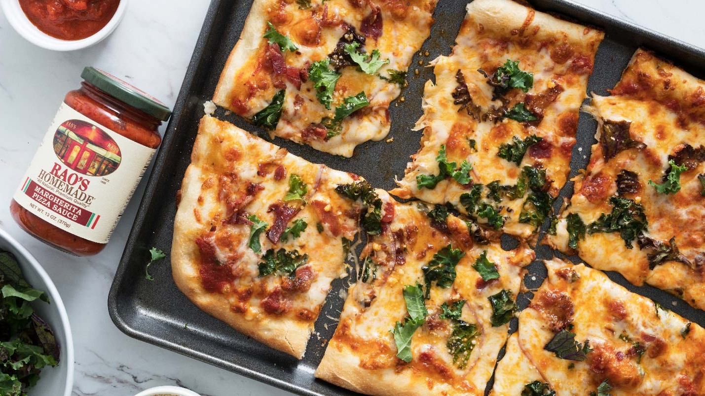 Image of Kale, Red Onion and Bacon Pizza