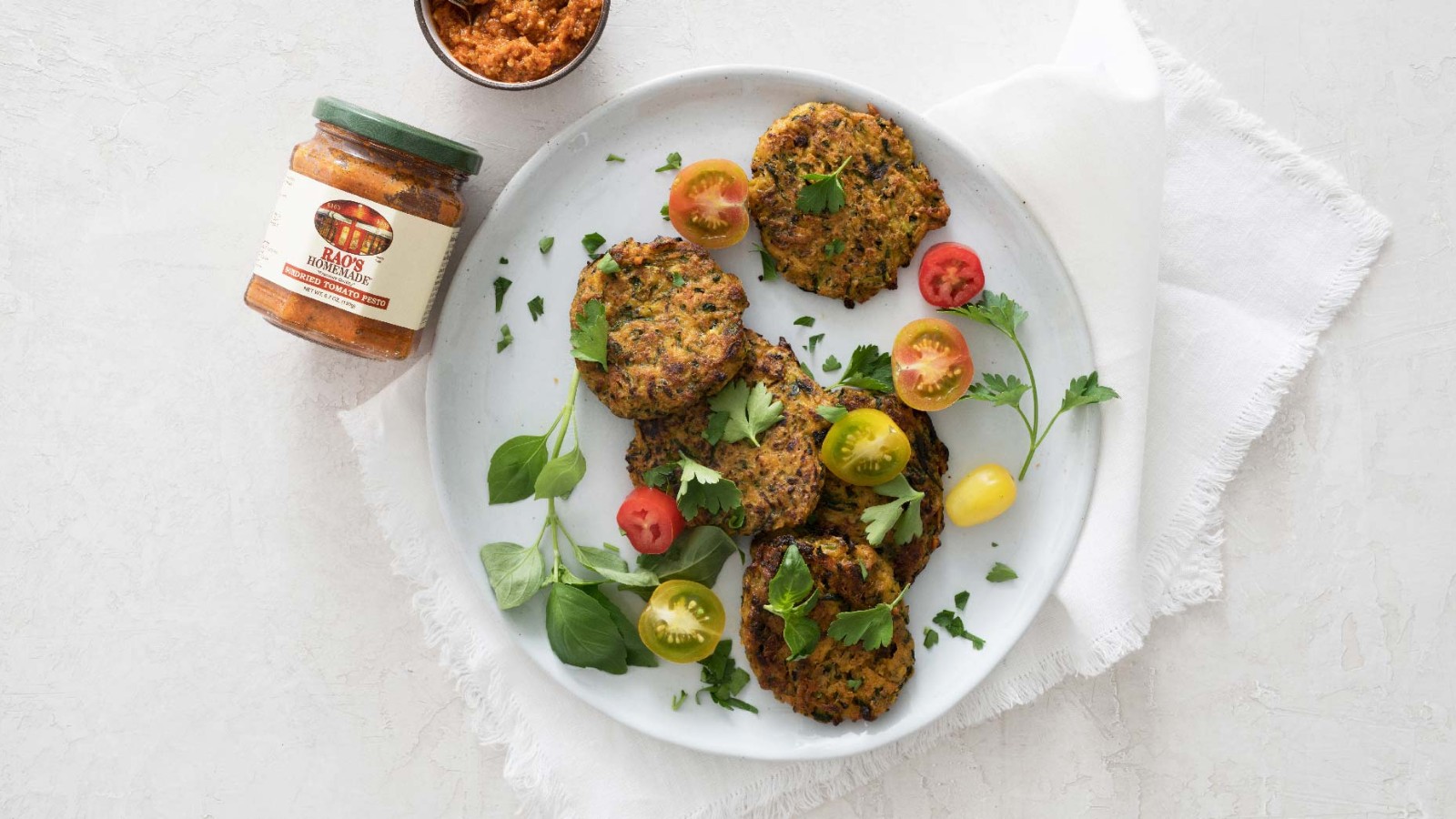 Image of Zucchini and Sundried Tomato Pesto Fritters