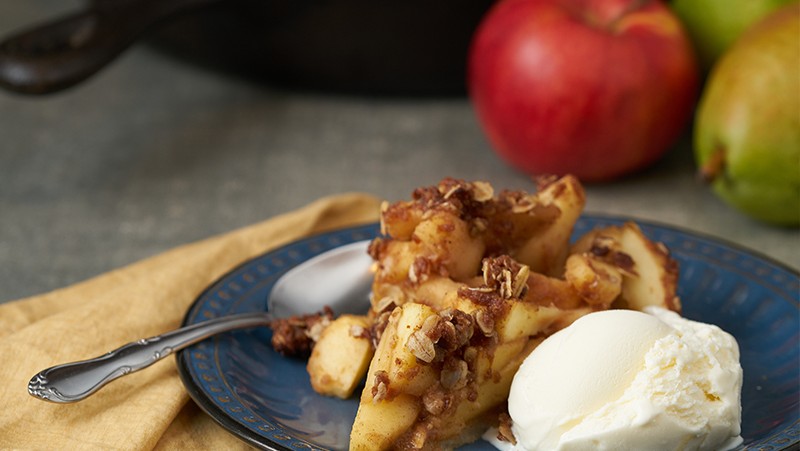 Apple pear recipe with ice cream dessert.