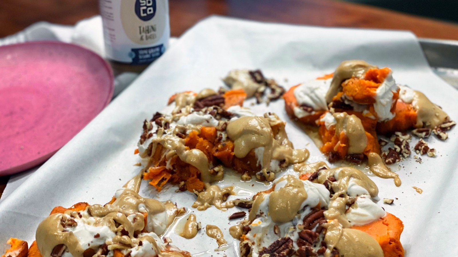 Image of Smashed Red Garnet Yams with Tahini &  Maple