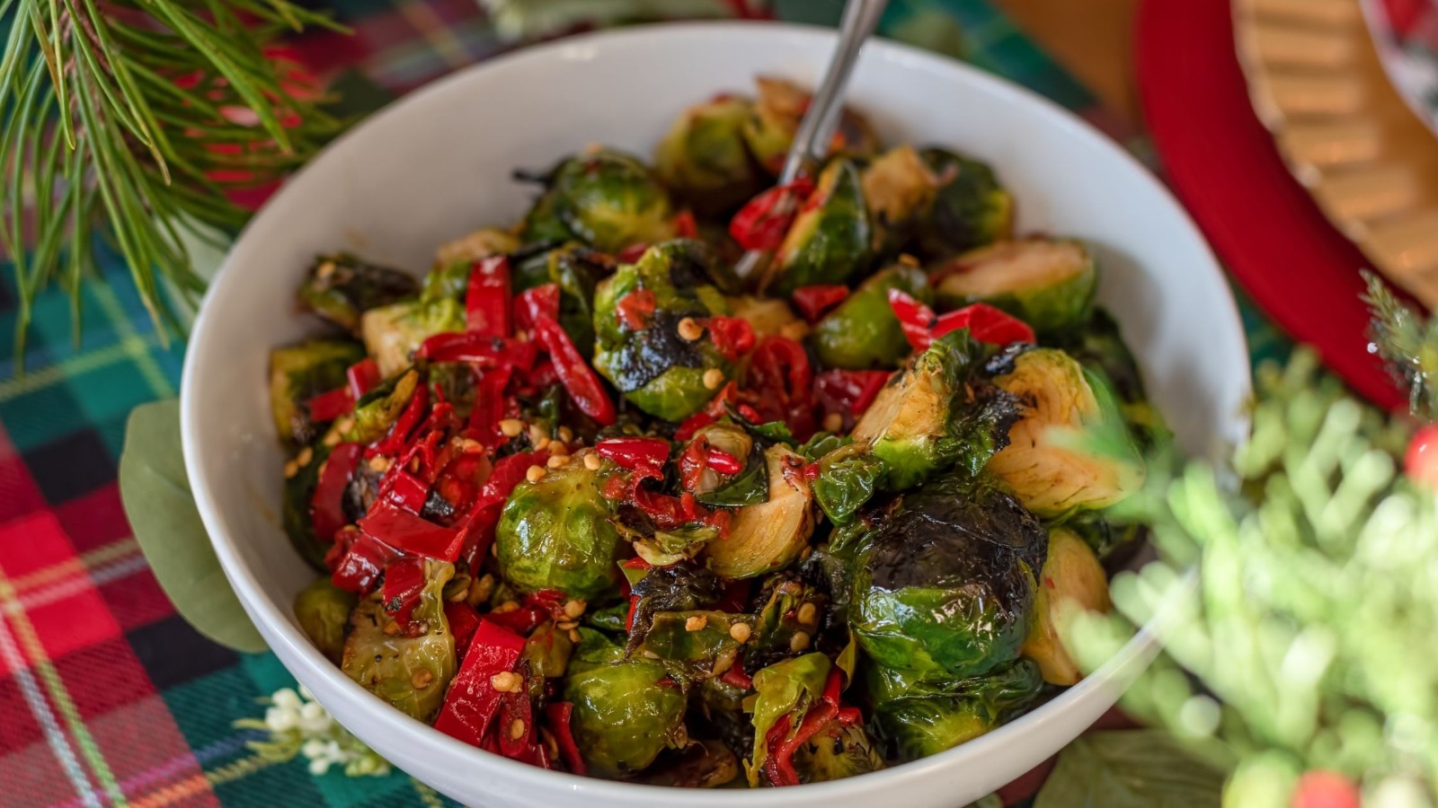 Image of Roasted Brussels Sprouts with Pomegranate and Tahini