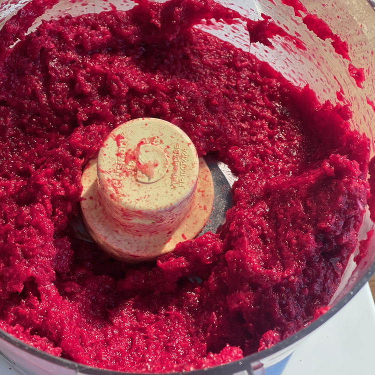 Image of Add the prepared horseradish and continue processing until a smooth, bright, puree. Serve chilled.