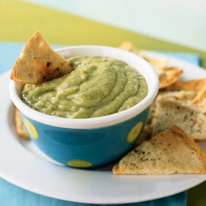 Image of Avocado-Tomatillo Dip with Cumin Pita Chips