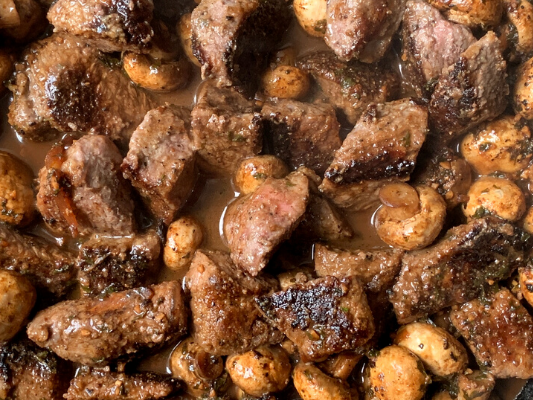 Pan Seared Beef Tips and Mushrooms – Stacey Hawkins