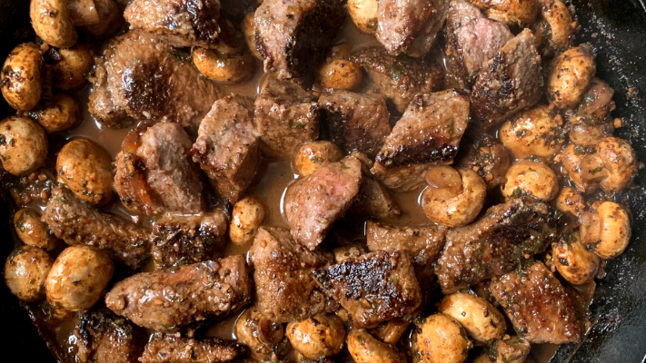 Image of Pan Seared Beef Tips and Mushrooms