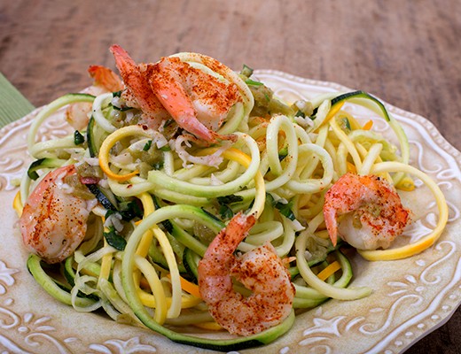Image of Mexican Style Shrimp Scampi with Green and Yellow Squash Noodles