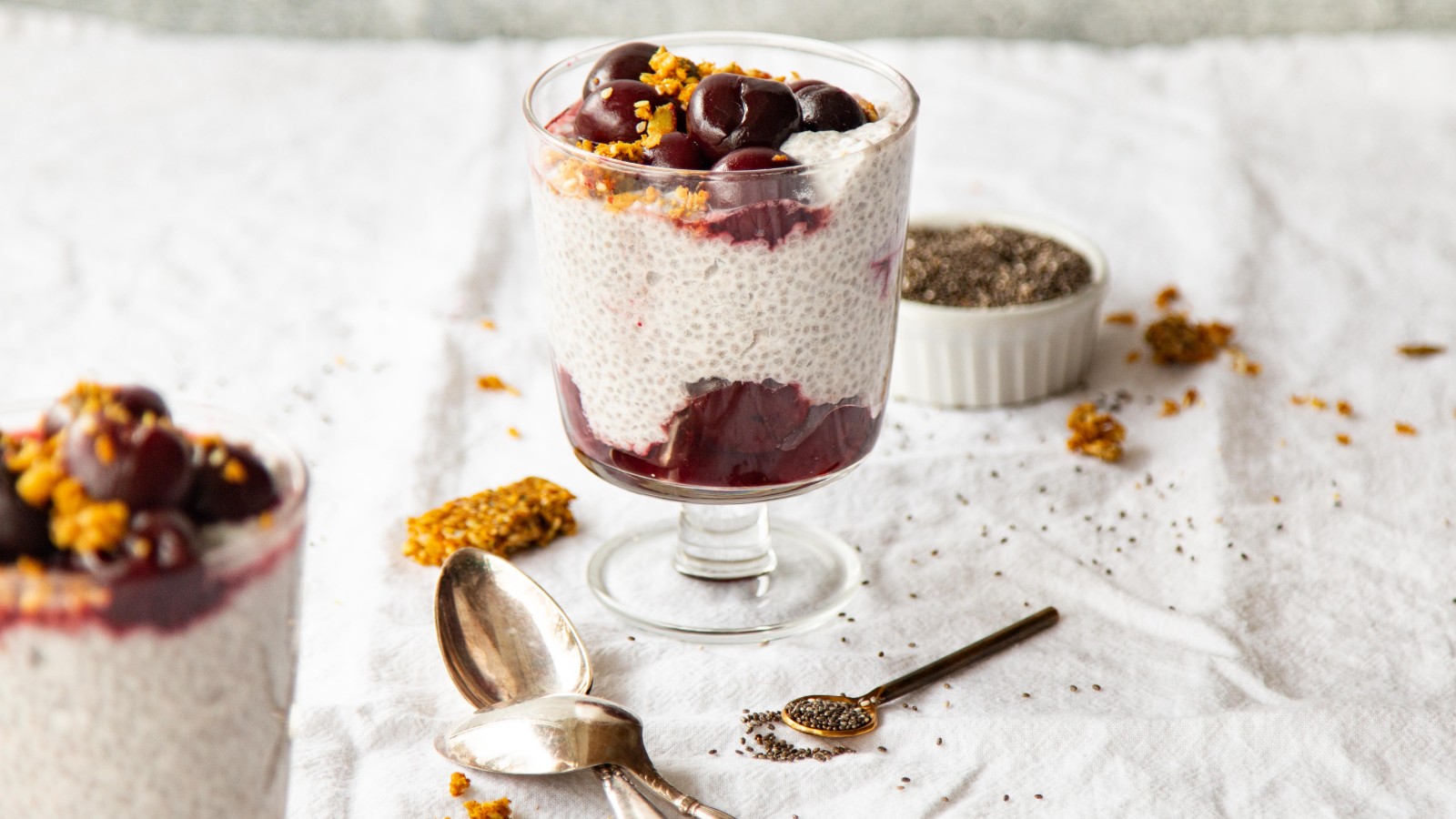 Image of Vegan Coconut Chia Pudding with Cherries