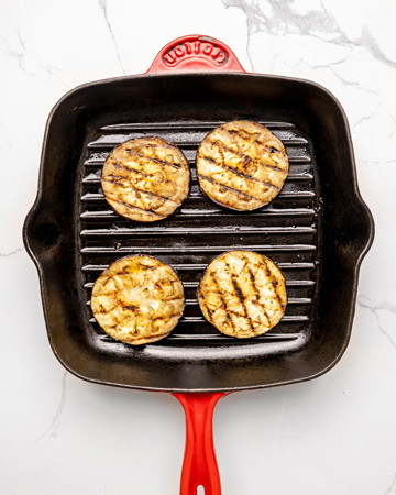 Image of Heat oil in a large grill pan (or bbq plate) and fry eggplant on a medium heat until tender, approximately 3 minutes each side.