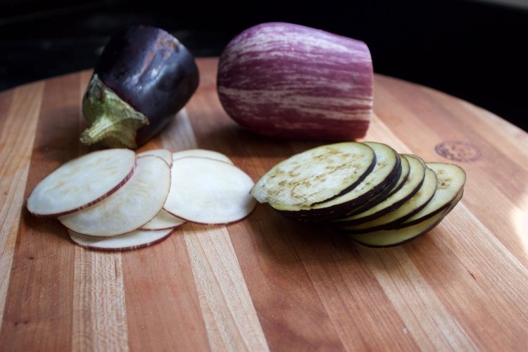 Image of For the eggplant. Slice into thin rounds, about 1/8 inch...