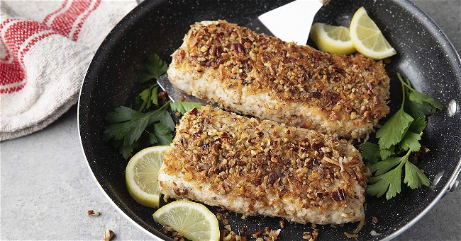 Image of Coconut Pecan Encrusted Halibut Recipe