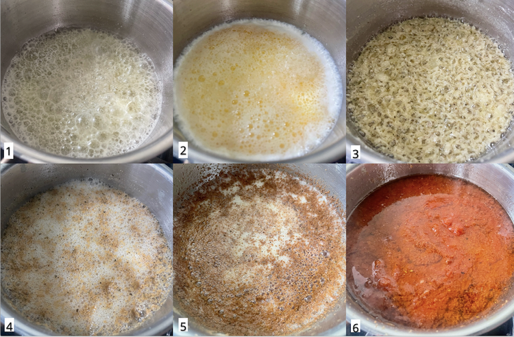 Image of In a heavy bottom sauce pot, melt the butter over medium heat until the foaming subsides.