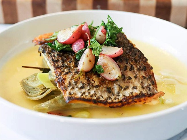 Image of Crispy Skin Barramundi with Lemon Butter Broth Recipe