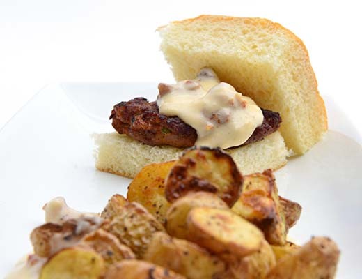 Image of Open Face Breakfast Sausage Sliders with Country Gravy and Roasted DYPs®