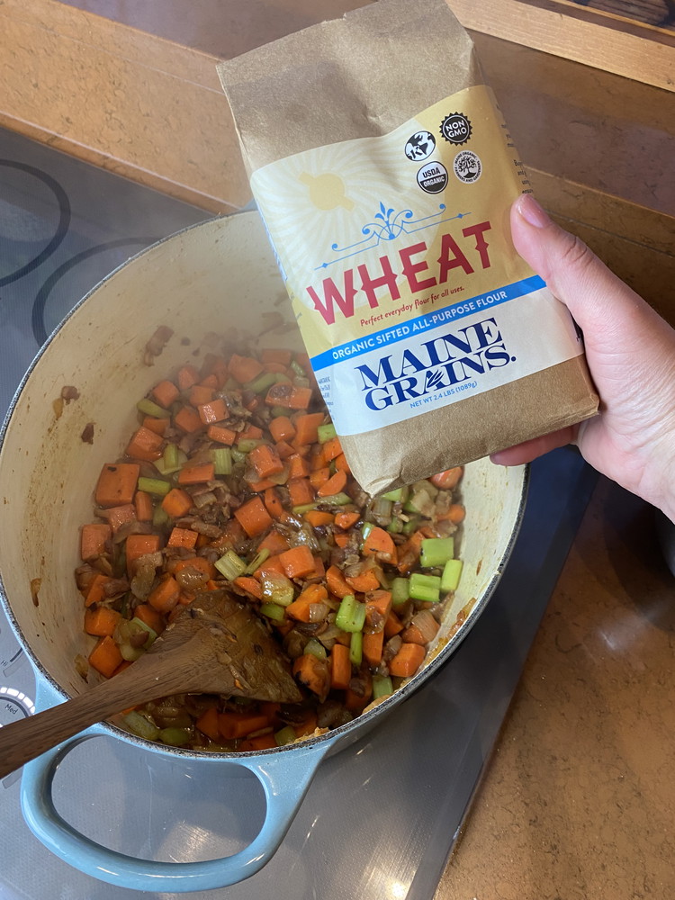 Image of Sprinkle a little flour over the mixture and cook a few more minutes to cook the flour. If you prefer a thinner stew you can omit this step. 