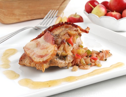 Image of Organic Crimson Gold Apple Stuffed Seared Roasted Pork Chops