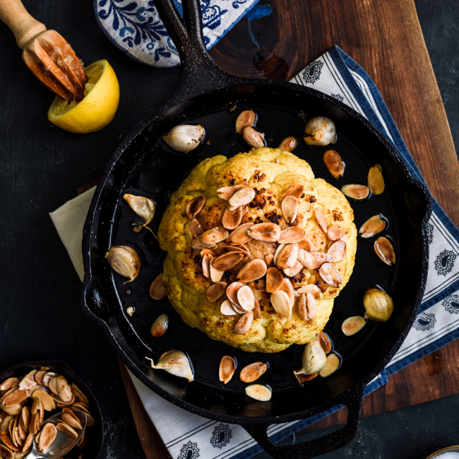 Image of Whole Roasted Cauliflower with Browned Butter Almonds