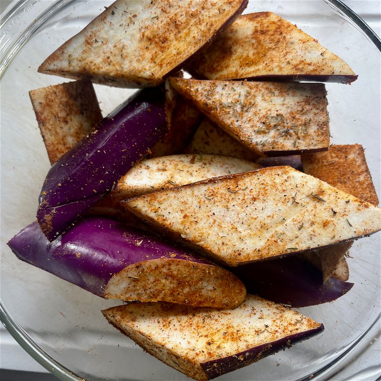 Image of Season the eggplant with half of the spice blend and...