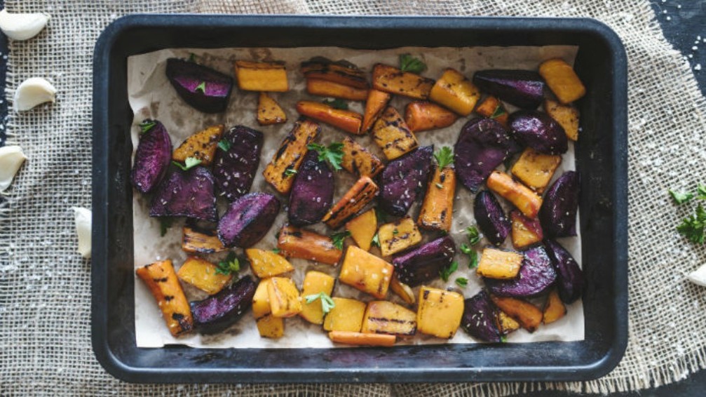 Image of Veggies from the oven with cashew cream 