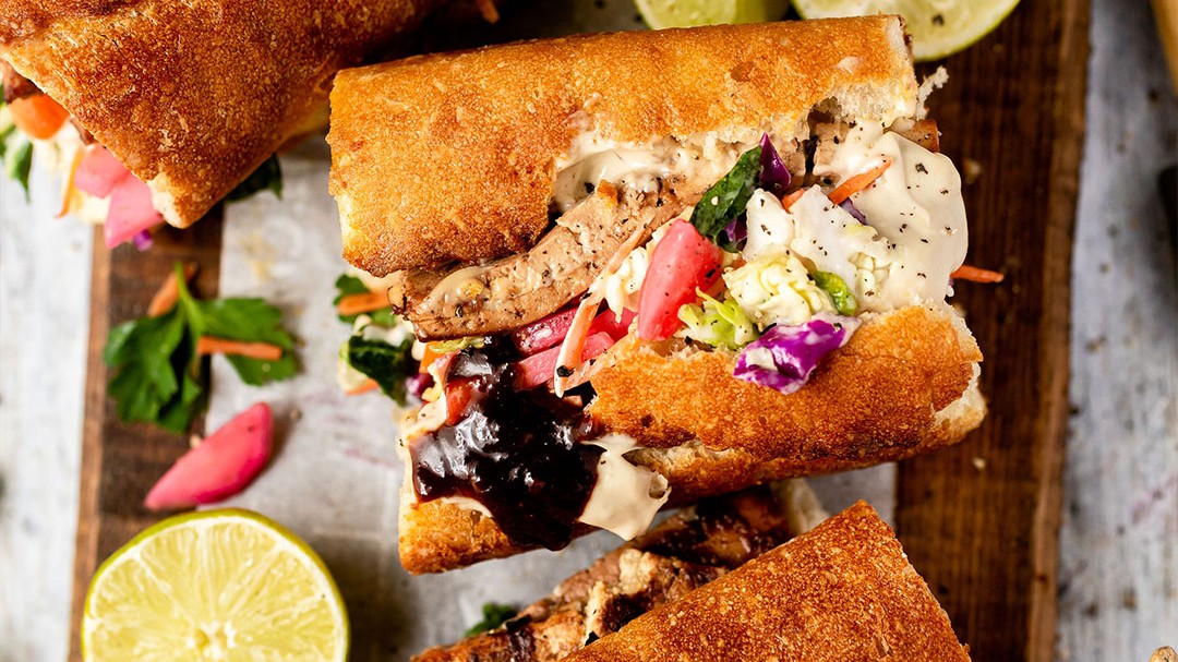 Image of Vegan Bánh Mì Sandwiches with Tahini May Slaw