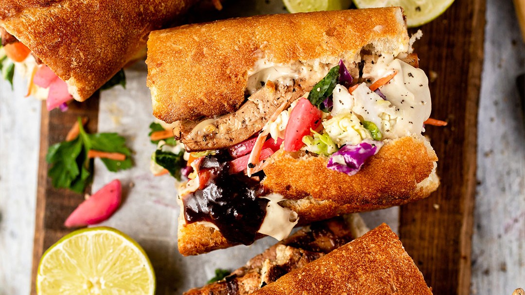 Image of Vegan Bánh Mì Sandwiches with Tahini Mayo Slaw