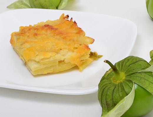 Image of Scalloped Potatoes with Roasted Tomatillo Salsa