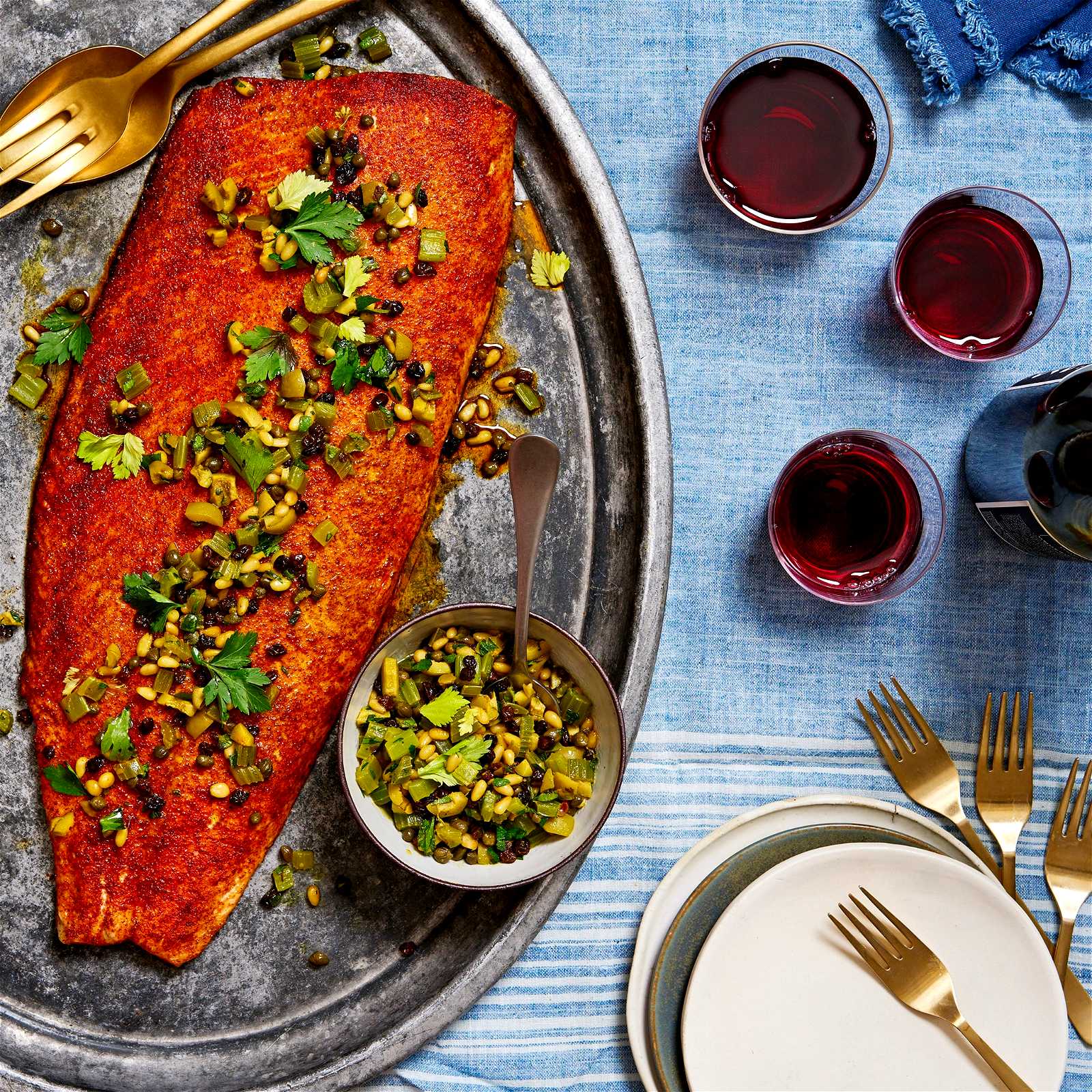 Image of Roasted Side of Salmon with Sephardic-Style Pine Nuts & Herbs