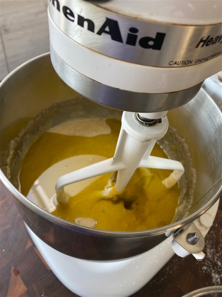 Image of Add the olive oil and mix on low to combine.