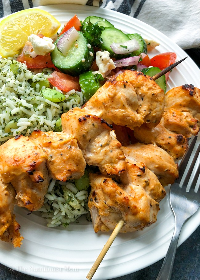Image of Persian Chicken Kebabs, Green Rice & Tomato Feta Salad