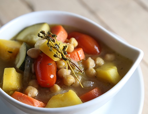 Image of Slow Cooked Acorn Squash and Garbanzo Bean Soup