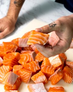 Image of Trim up your salmon and cut into 1 inch cubes