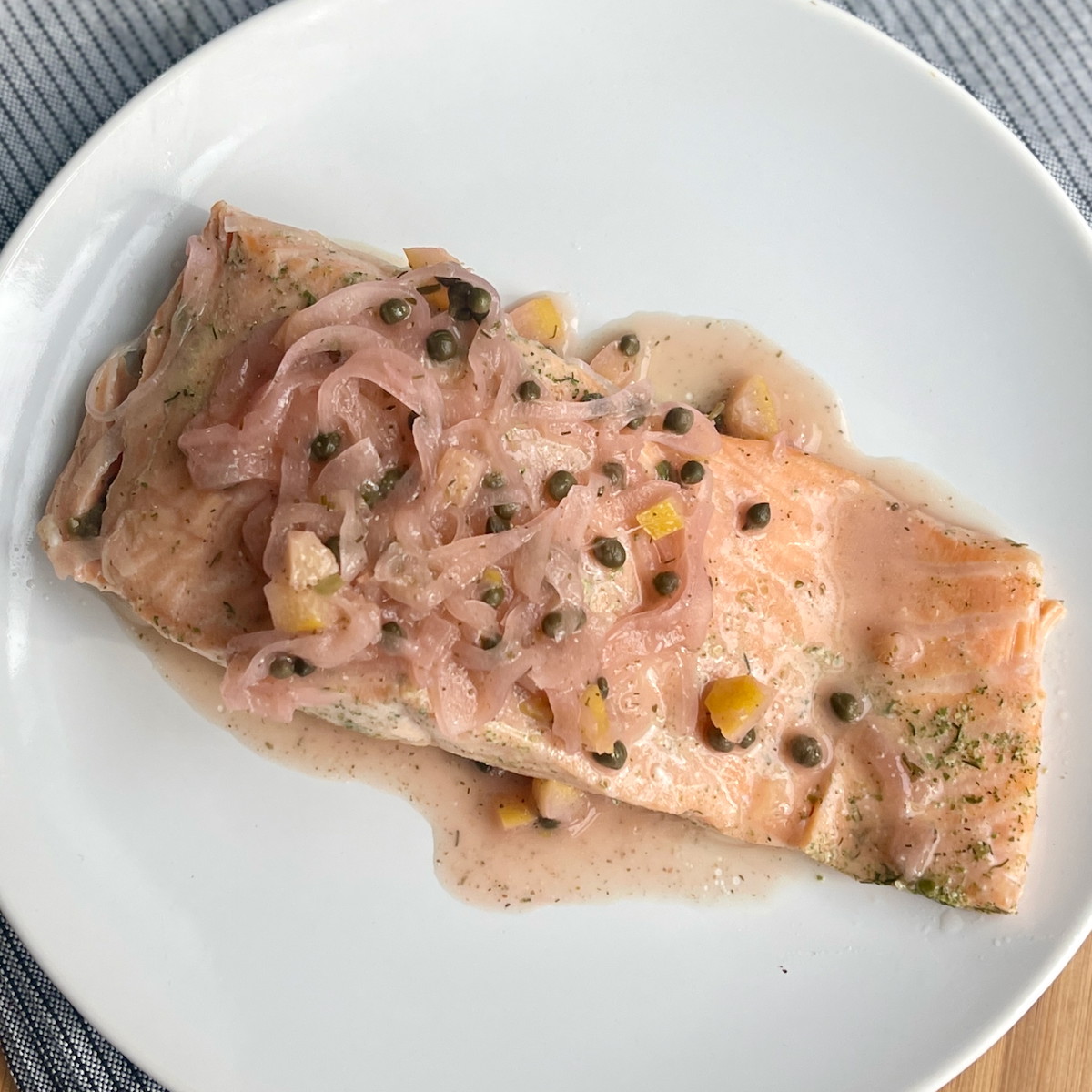Butter-Poached Salmon with Capers & Green Peppercorns