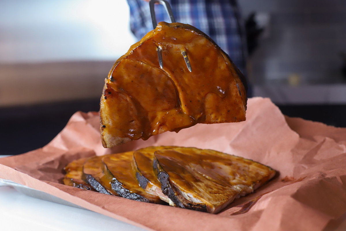 Peach Bourbon Glazed Ham Steaks