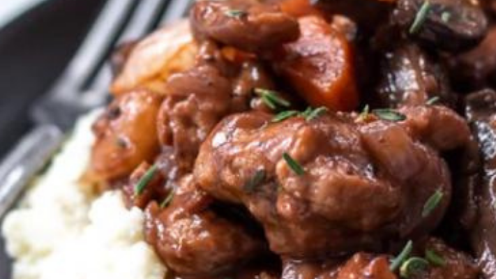 Image of Rosemary Beef Tips and Creamy Fauxtatoes