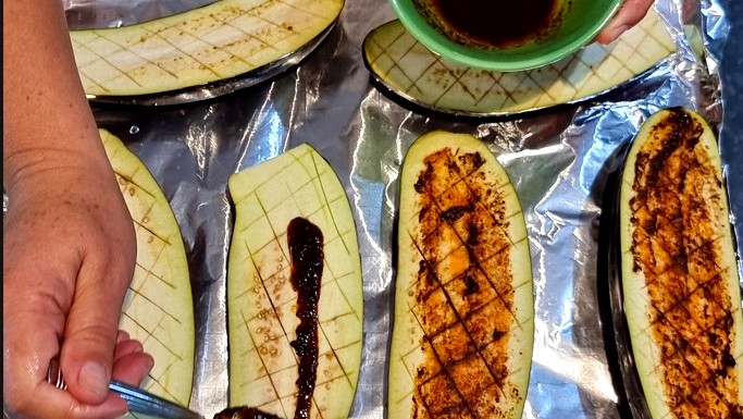 Image of Roasted Eggplant Salad with Black Garlic