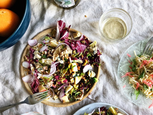 Image of Einkorn and Bitter Greens with Toasted Walnuts, Apple, and Orange Shallot Vinaigrette