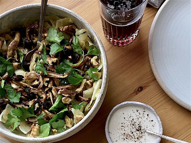 Image of Braised Cabbage & Seared Mushrooms with Walnuts & Black Garlic Balsamic