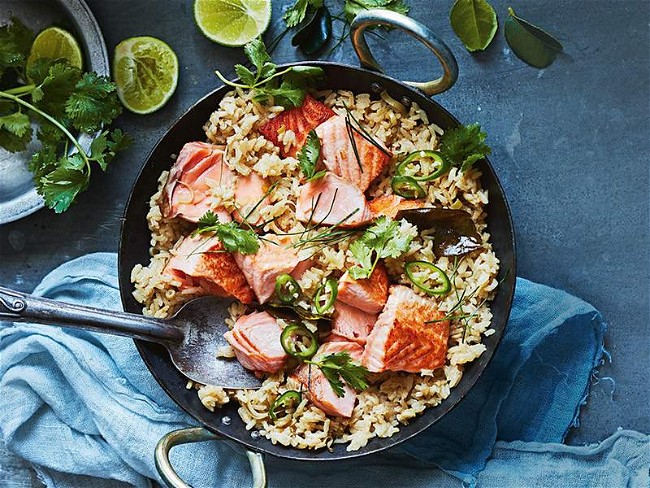 Image of Green Curry Rice with Salmon Recipe