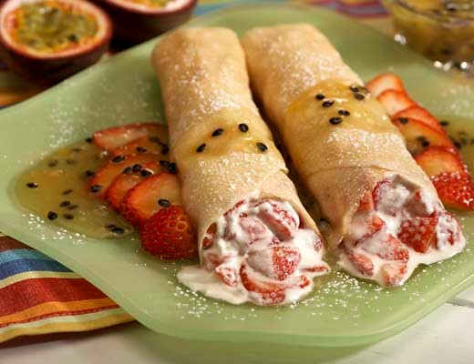 Image of Strawberry Crepes with Passion Fruit Sauce
