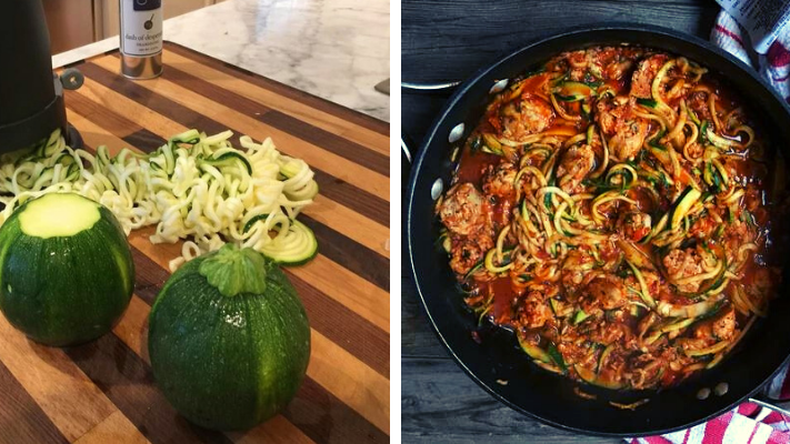 Image of Basil Chicken Sausage & Zucchini Spaghetti