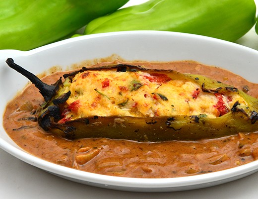 Image of Stuffed Roasted Cubanelle Peppers with Chipotle Red Bell Pepper Sauce