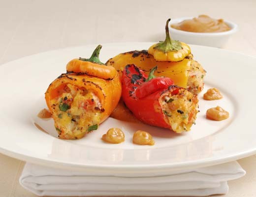 Image of Stuffed Roasted Sweet Peppers with Chipotle Red Bell Pepper Sauce