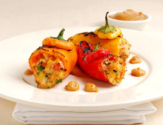 Image of Stuffed Roasted Sweet Peppers with Chipotle Red Bell Pepper Sauce