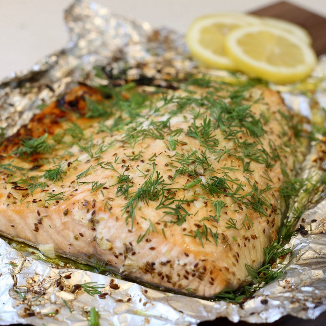 Roasted Lemon Dill Salmon with Creamy Dill Sauce 