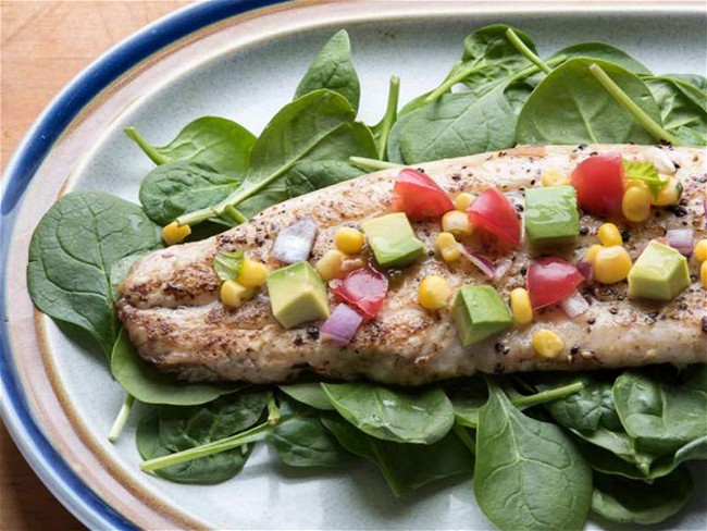 Image of Pan Fried Whitefish with Corn, Avocado and Lime Relish Recipe