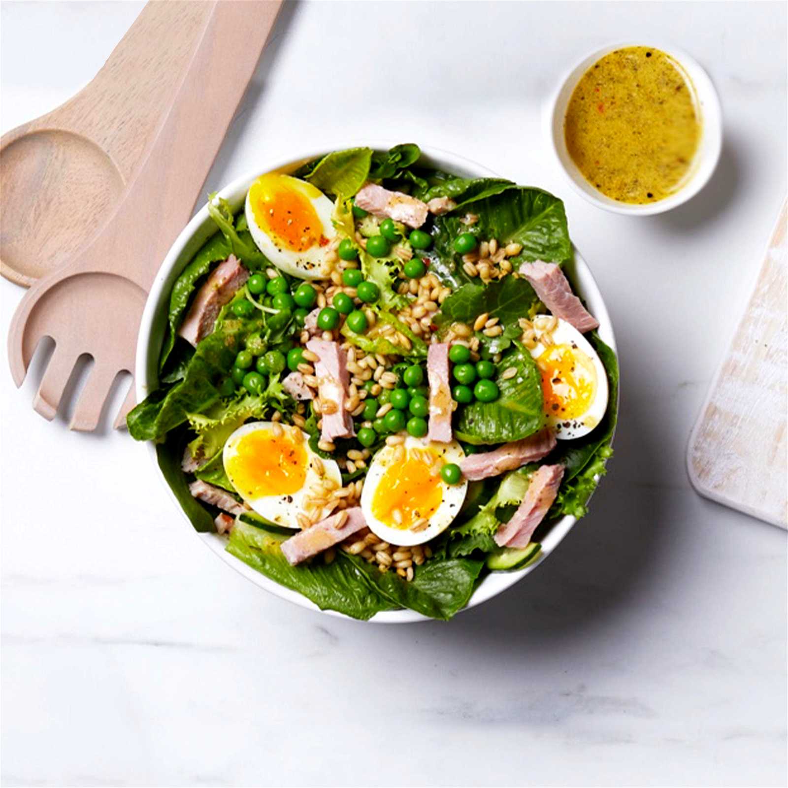 Image of SPRING GREENS WITH BERKSHIRE HAM, PEAS AND EGGS WITH LEMON DIJON DRESSING