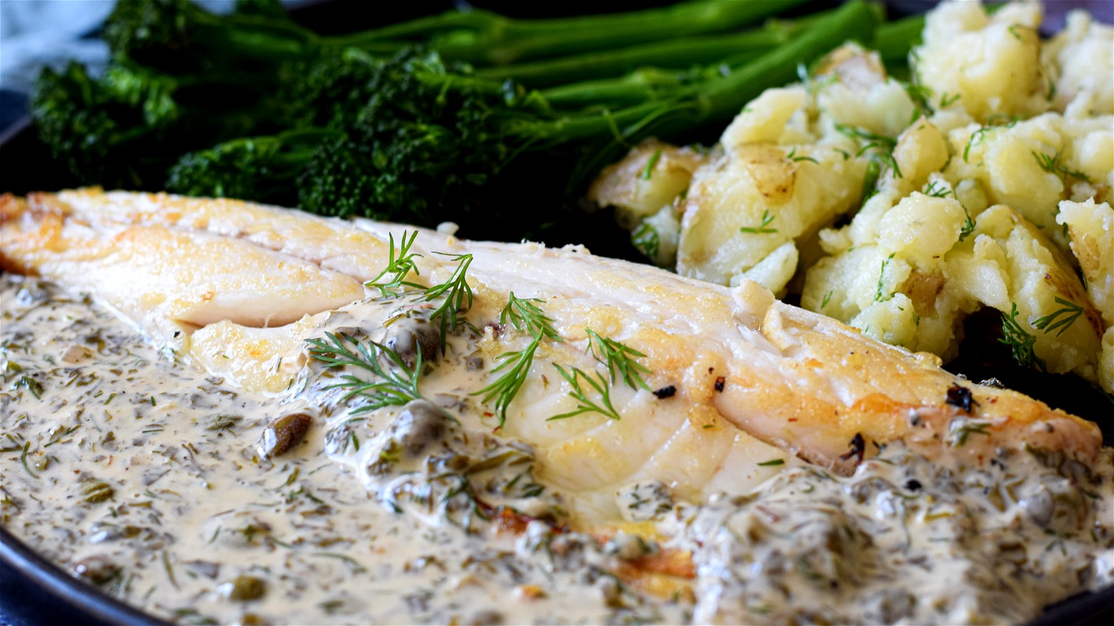 Image of Pan Fried Sea Bass with Laverbread and Dill sauce