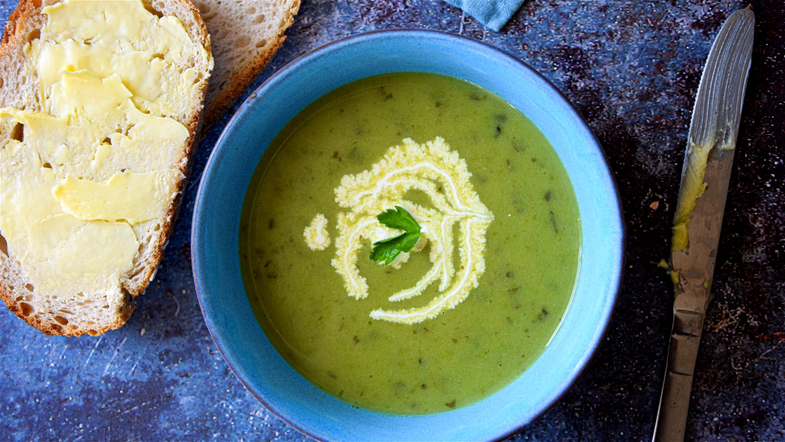 Image of Asparagus, Laverbread and Pea soup