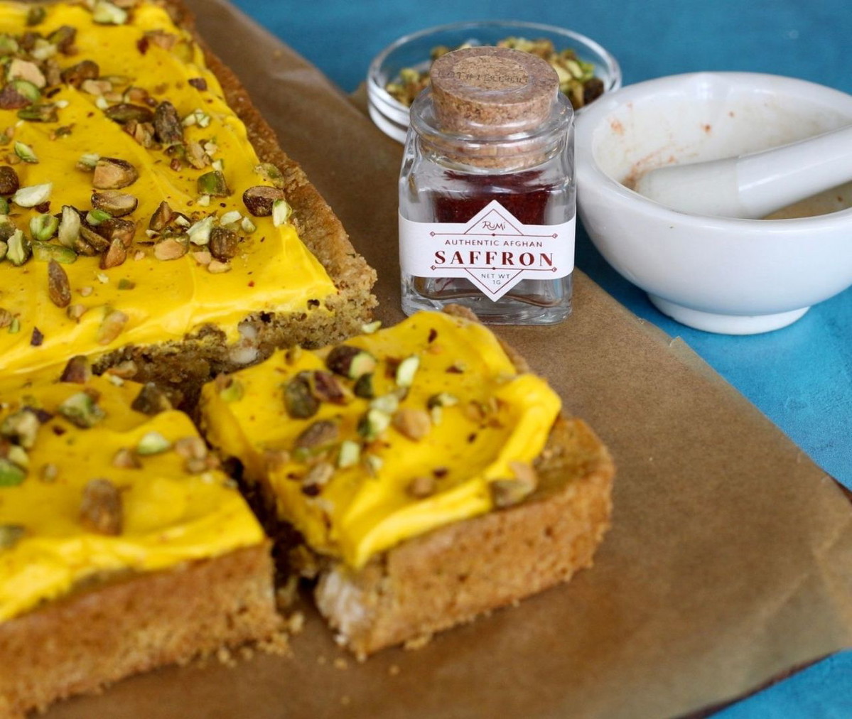 Pistachio Saffron Blondies